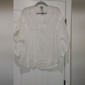 Chicos White Lace  Linen Blend Blouse M/L